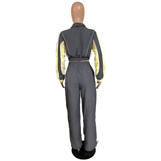 Colorblock Zip-up Jacket Top Jogger Pant Set