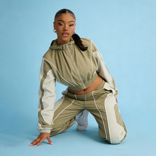 Colorblock Zip-up Jacket Top Jogger Pant Set