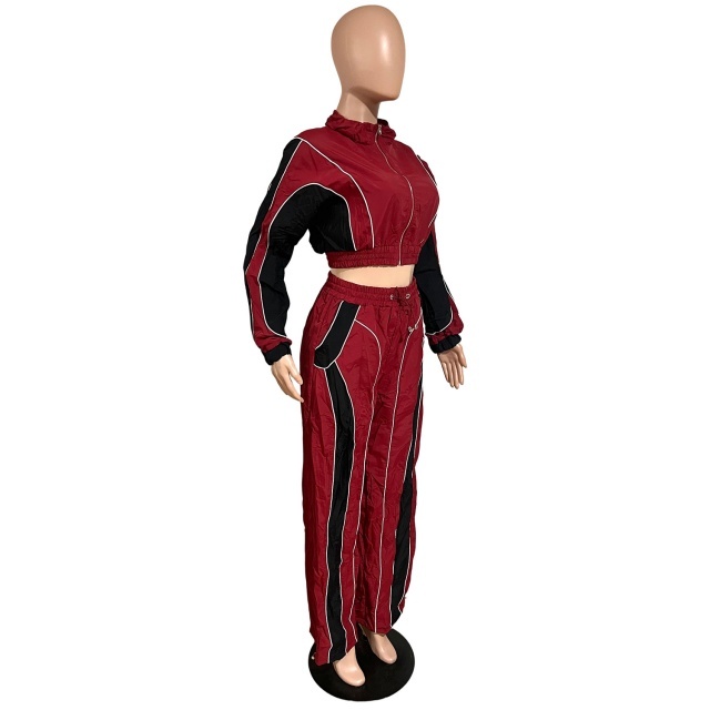 Colorblock Zip-up Jacket Top Jogger Pant Set