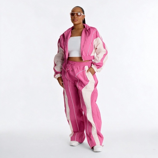 Colorblock Zip-up Jacket Top Jogger Pant Set