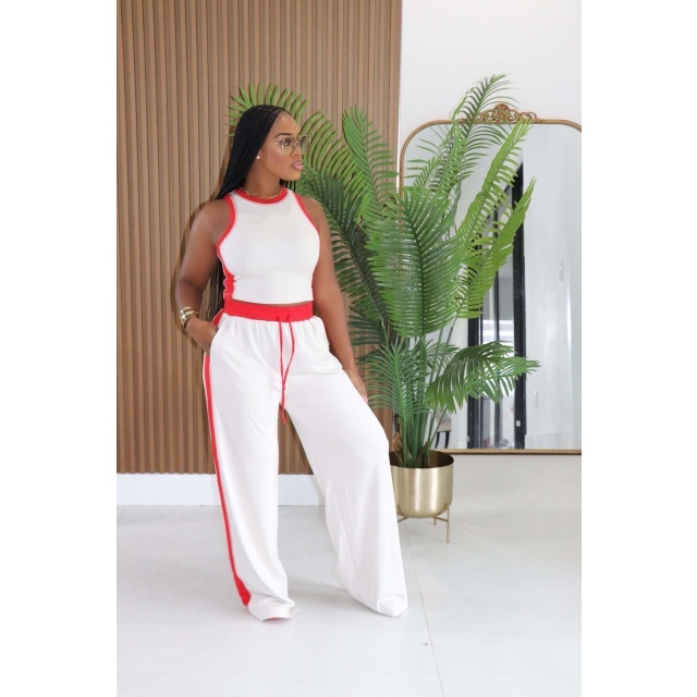Contrast Color Tank Top Wide Legs Pant Set