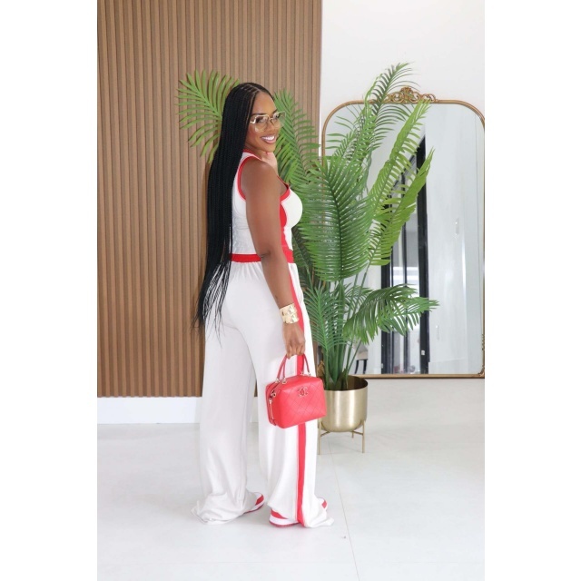Contrast Color Tank Top Wide Legs Pant Set