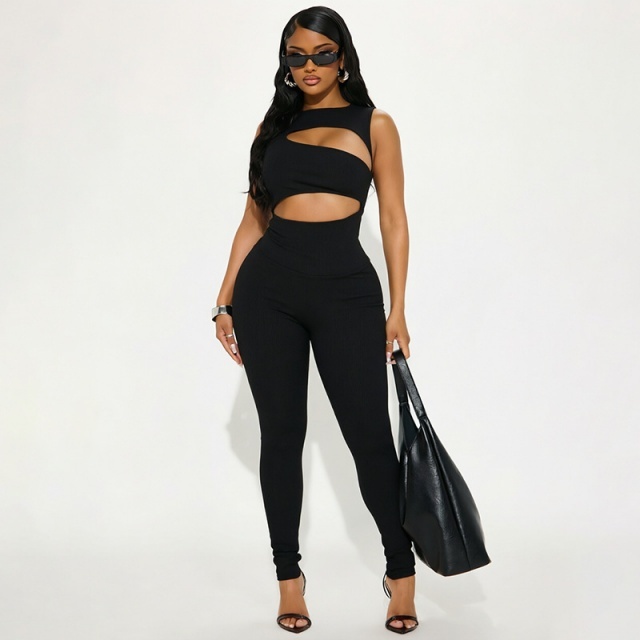 Cut Out Sleeveless Fitted Jumpsuit