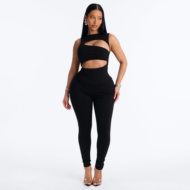Cut Out Sleeveless Fitted Jumpsuit