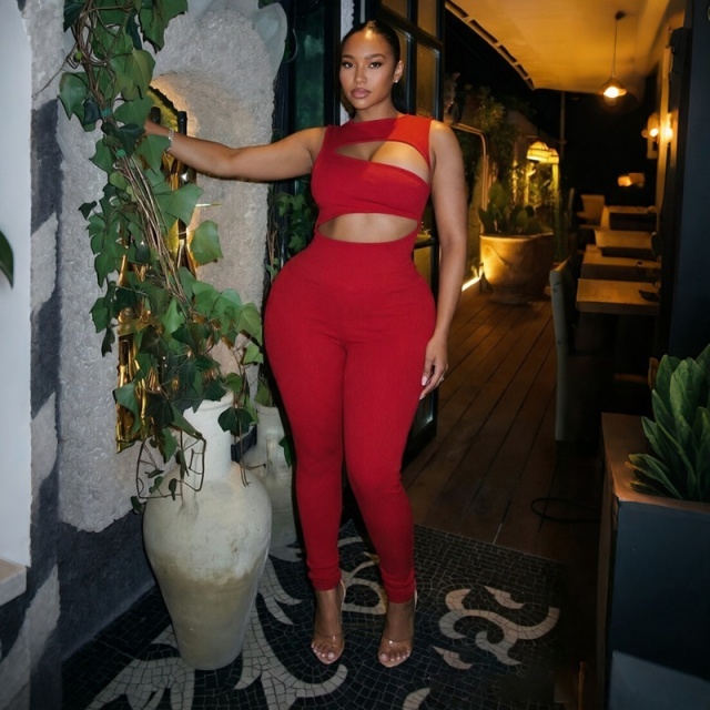 Cut Out Sleeveless Fitted Jumpsuit