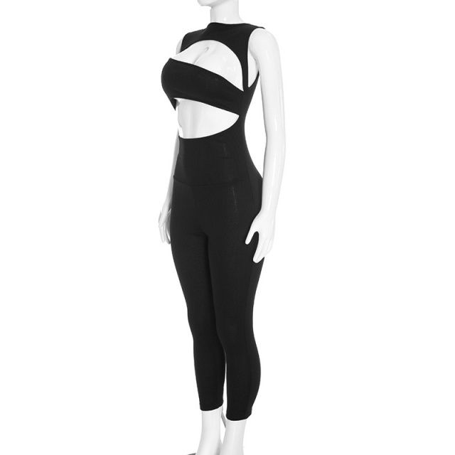 Cut Out Sleeveless Fitted Jumpsuit