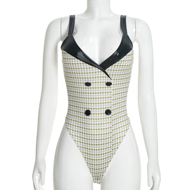 Designer Houndstooth Bodysuit with Cape-like