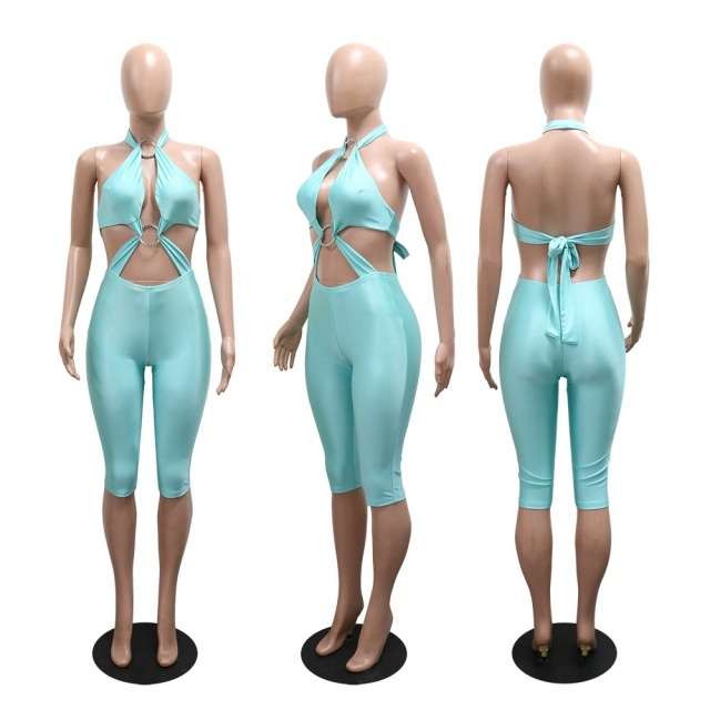 Hollow Out Halter Fitted Romper