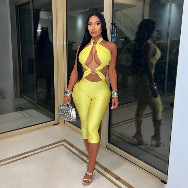 Hollow Out Halter Fitted Romper