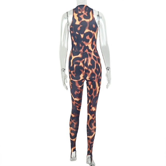 Leopard Printed Sleeveless Teddies Fitted Pant Set
