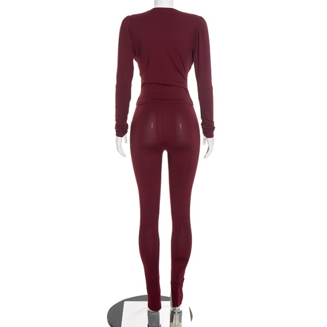 Plunging V Neck Top Slim Fit Split Out Pant Set