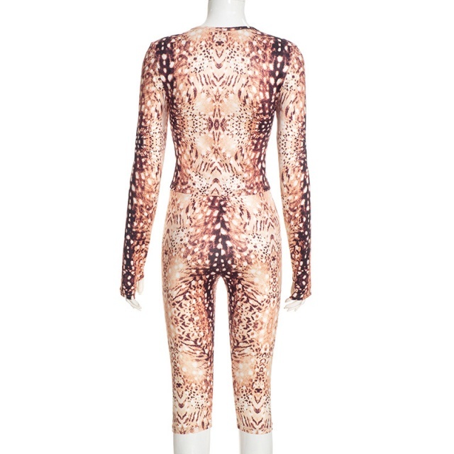 Printed O Neck Long Sleeve Top Midi Pant Set