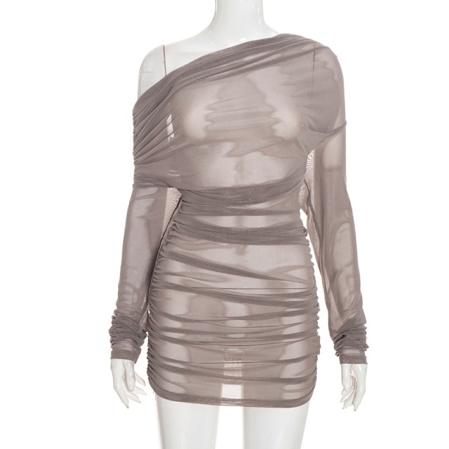 See Through Off-shoulder Slim Fit Dress