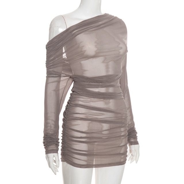 See Through Off-shoulder Slim Fit Dress