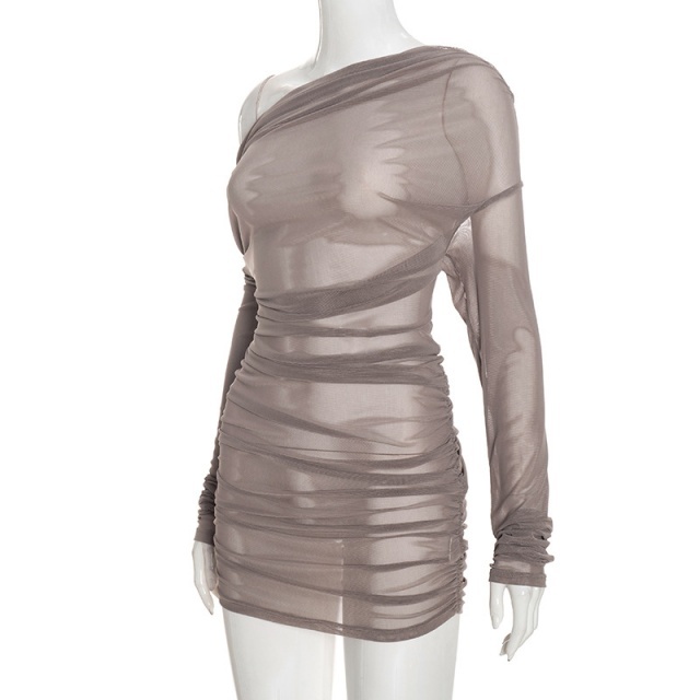 See Through Off-shoulder Slim Fit Dress