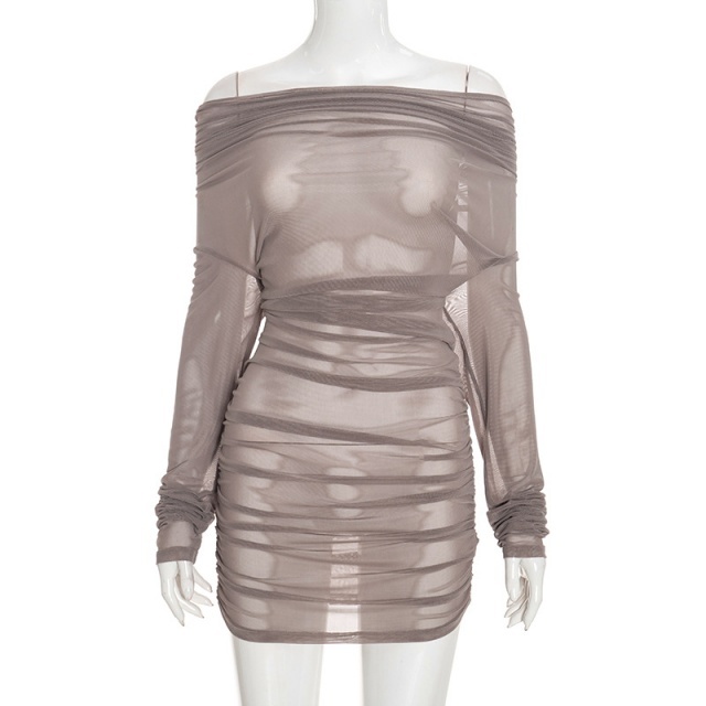 See Through Off-shoulder Slim Fit Dress