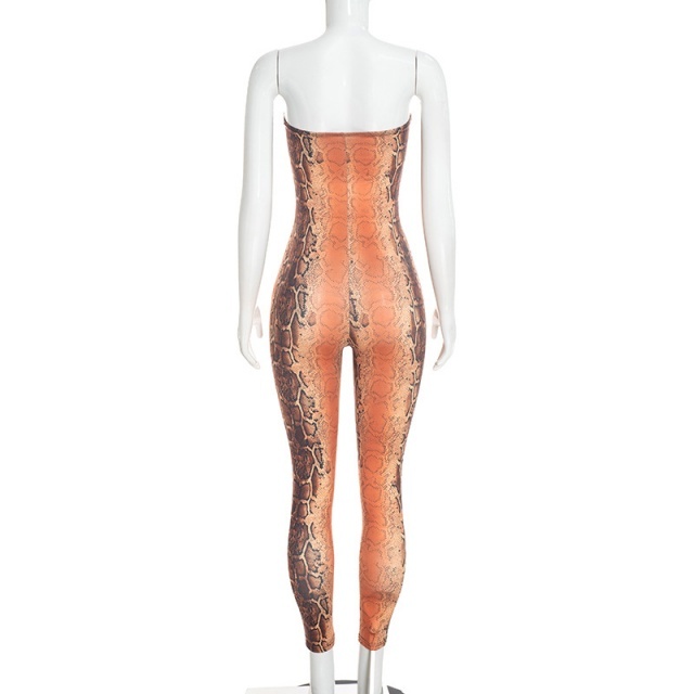 Strapless Hollow Out Snake Printed Jumpsuit