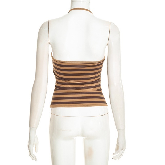 Striped Halter Top with Cardigan Lace-trimmed Patchwork Pant Set