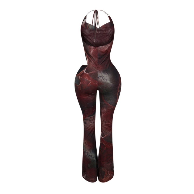 Tie Dye Halter Hollow Out Jumpsuit
