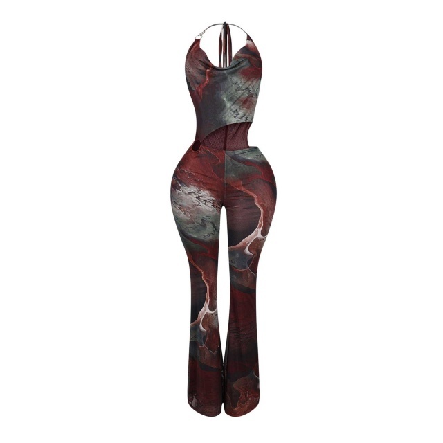 Tie Dye Halter Hollow Out Jumpsuit