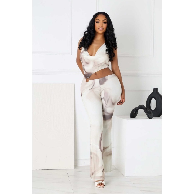 Tie Dye Halter Hollow Out Jumpsuit