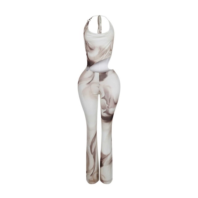 Tie Dye Halter Hollow Out Jumpsuit