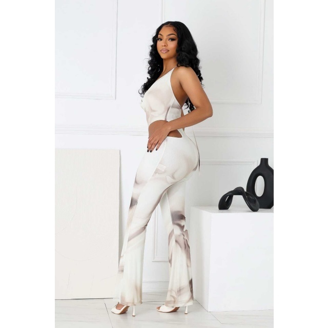 Tie Dye Halter Hollow Out Jumpsuit