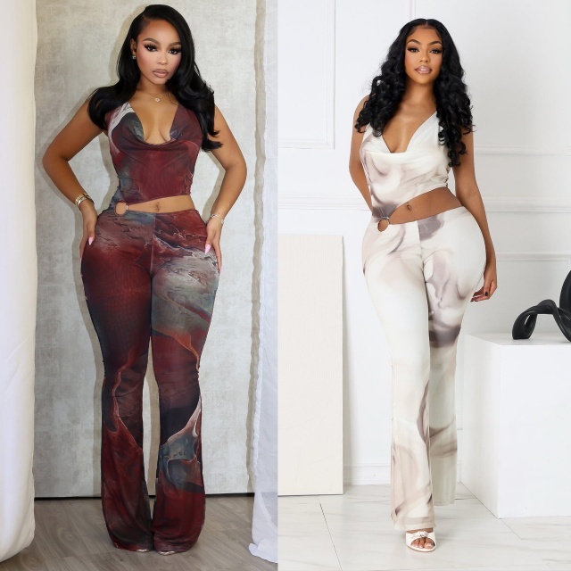 Tie Dye Halter Hollow Out Jumpsuit
