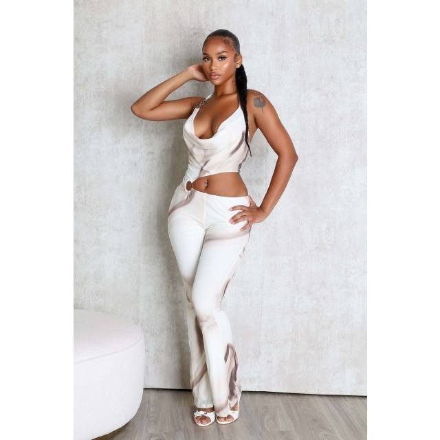 Tie Dye Halter Hollow Out Jumpsuit