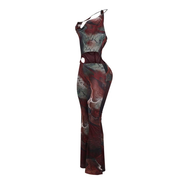 Tie Dye Halter Hollow Out Jumpsuit