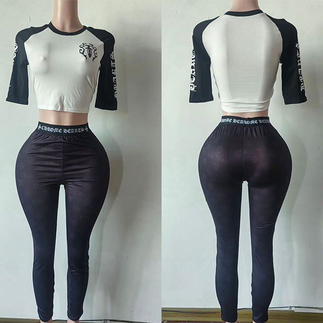 Chic Printed Half-sleeve Top Slim Fit Pant Set