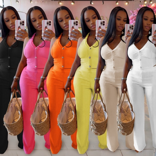 Hatler Neck Backless Wide Legs Pant Set