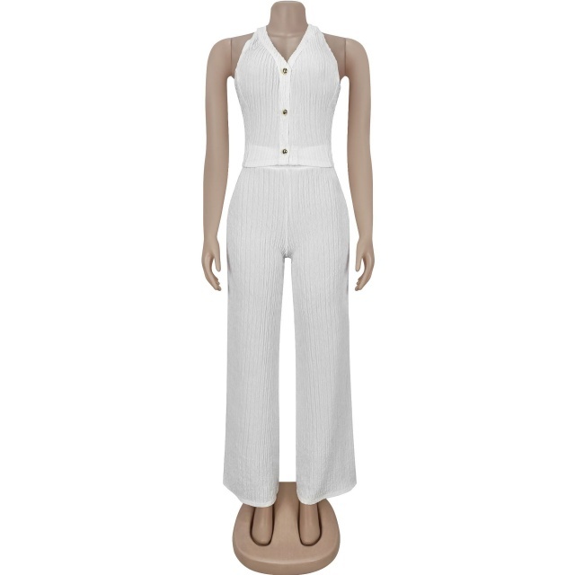 Hatler Neck Backless Wide Legs Pant Set