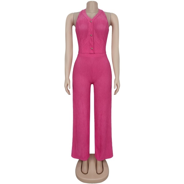 Hatler Neck Backless Wide Legs Pant Set