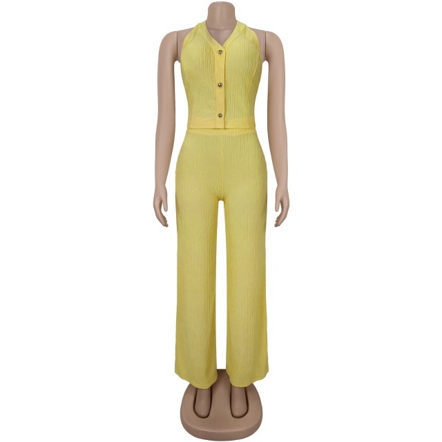 Hatler Neck Backless Wide Legs Pant Set
