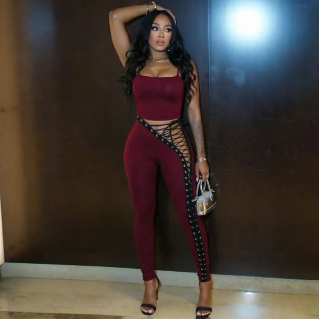 Hollow Out Laced-up Tight Leggings Set