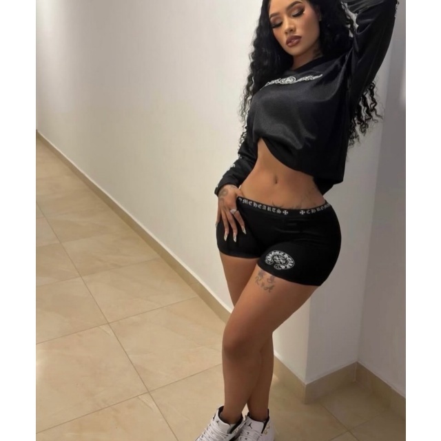 Letters Printed Long-sleeve Top Fitted Short Set