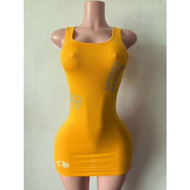 Letters Printed U Neck Sleeveless Bodycon Dress