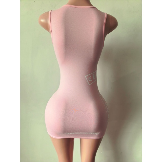 Letters Printed U Neck Sleeveless Bodycon Dress