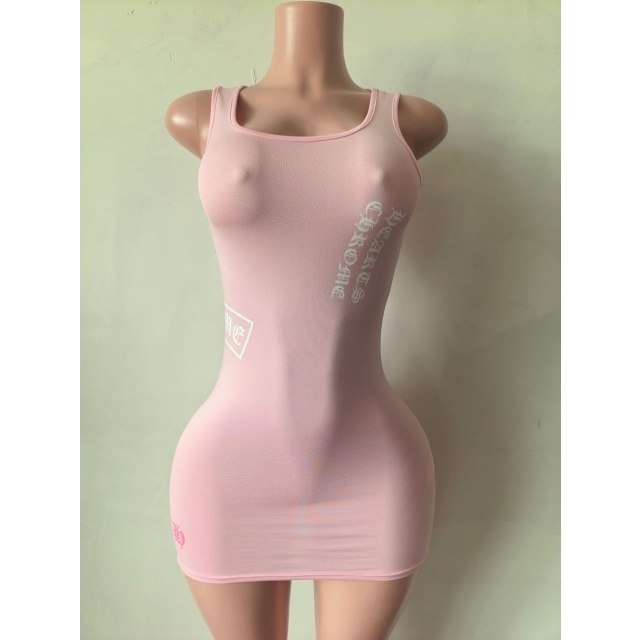 Letters Printed U Neck Sleeveless Bodycon Dress