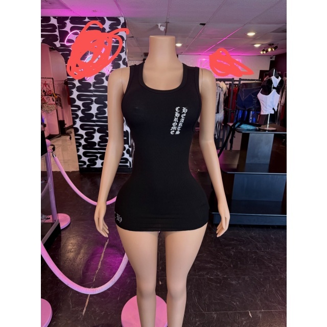 Letters Printed U Neck Sleeveless Bodycon Dress