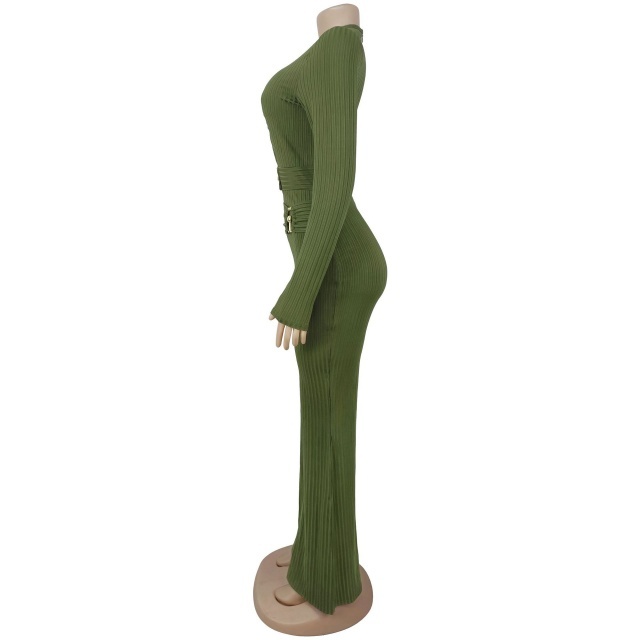 Long Sleeve Hollow Out Fitted Flare Jumpsuit
