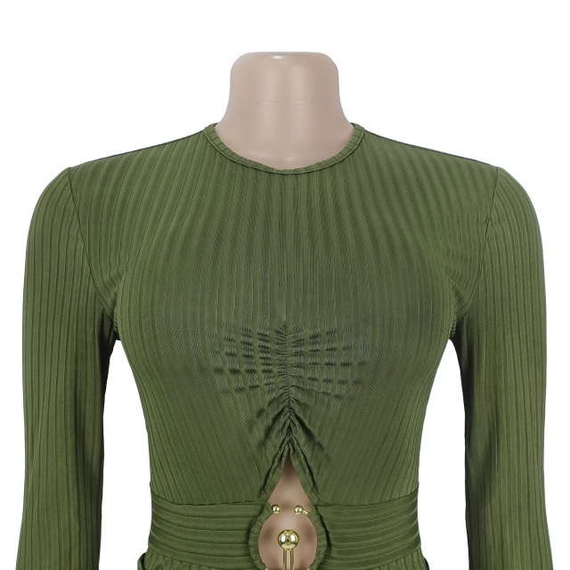 Long Sleeve Hollow Out Fitted Flare Jumpsuit