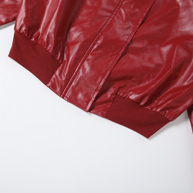 PU Leather Zip-up Jacket Wide Legs Cropped Pant Set