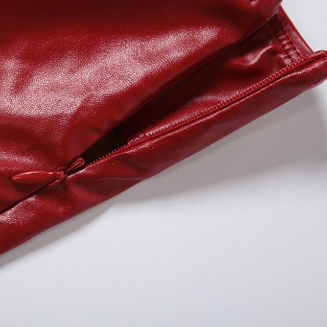 PU Leather Zip-up Jacket Wide Legs Cropped Pant Set
