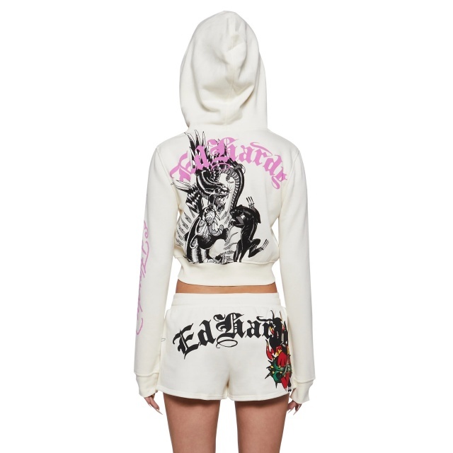 Printed Hooded Zip-up Jacket Jogger Short Set