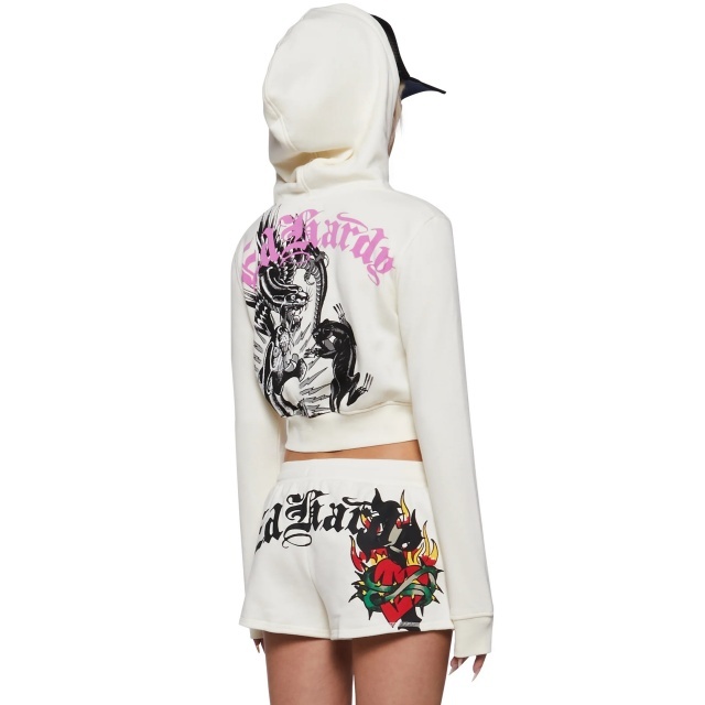 Printed Hooded Zip-up Jacket Jogger Short Set