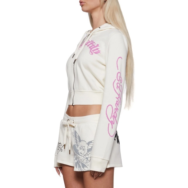Printed Hooded Zip-up Jacket Jogger Short Set