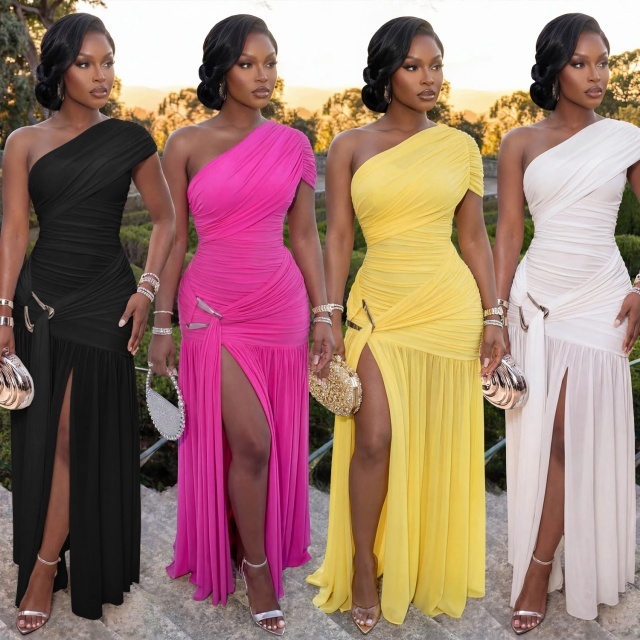 Single Shoulder High Split Out Maxi Dress