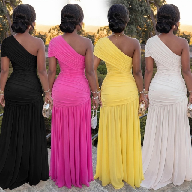 Single Shoulder High Split Out Maxi Dress